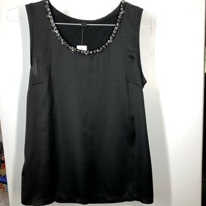 Ann Taylor Size Small Tank Top Black Sparkle Rhinestone Studded Loose Flowy NWT